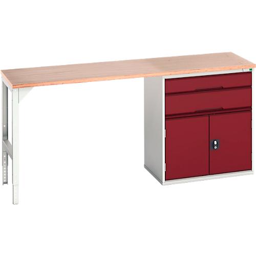 Unterbauwerkbank Bott verso, Multiplex-Platte, 2 Schubladen, 1 Tür, 1 Ablageboden, B 2000 x T 600 x H 930 mm, Lichtgrau / Purpurrot