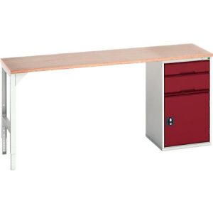 Unterbauwerkbank Bott verso, Multiplex-Platte, 2 Schubladen, 1 Tür, 1 Ablageboden, B 2000 x T 600 x H 930 mm, Lichtgrau / Purpurrot Unterbauwerkbank Bott verso, Multiplex-Platte, 2 Schubladen, 1 Tür, 1 Ablageboden, B 2000 x T 600 x H 930 mm, Lichtgrau / Purpurrot