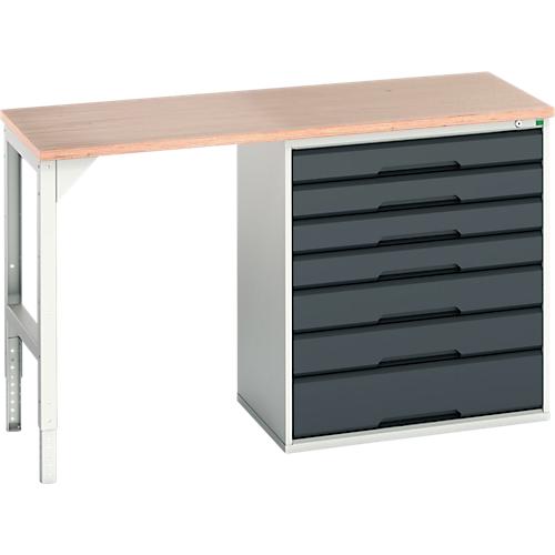 Unterbauwerkbank Bott verso, Multiplex-Platte, 7 Schubladen, B 1500 x T 600 x H 930 mm, Lichtgrau / Anthrazitgrau