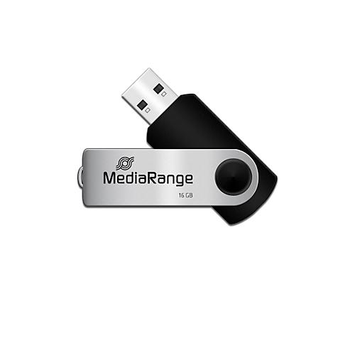 USB Stick MediaRange Serie MR, 16 GB, USB 2.0, Drehkappengehäuse, B 11 x T 11 x H 56 mm, schwarz-silber