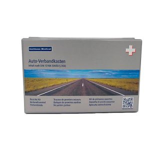 Verbandkasten Klassik, für das Auto, Inhalt nach DIN 13 164, B 260 x T 80 x H 170 mm, Kunststoff, grau Verbandkasten Klassik, für das Auto, Inhalt nach DIN 13 164, B 260 x T 80 x H 170 mm, Kunststoff, grau