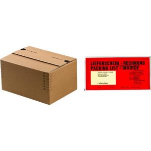 Versandkartons, Automatikboden, wiederverschließbar, bis 20 kg, L 175 x B 105 x H 75 mm, 50 Stück + 250 Lieferscheintaschen, DIN lang, PCR-Polyethylen Versandkartons, Automatikboden, wiederverschließbar, bis 20 kg, L 175 x B 105 x H 75 mm, 50 Stück + 250 Lieferscheintaschen, DIN lang, PCR-Polyethylen