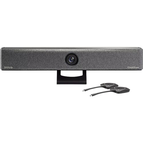 Videobar Barco ClickShare Bar Pro, für mittelgroße Räume, 3840 x 2160 px, 2 x 10 W, USB/LAN/WLAN, mit 2 ClickShare Buttons, schwarz