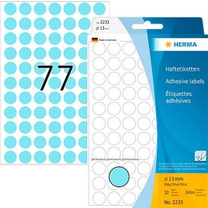 Vielzweck-Etiketten HERMA 2233, selbstklebende Markierungspunkte, Ø 13 mm, permanent haftend, 32 Blatt, Papier, matt, blau Vielzweck-Etiketten HERMA 2233, selbstklebende Markierungspunkte, Ø 13 mm, permanent haftend, 32 Blatt, Papier, matt, blau