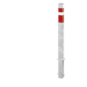 Vierkantpfosten zum Einbetonieren, mit Bodenanker, Stahl, 70 x 70 mm, 900 mm Überflur, rot/weiß Vierkantpfosten zum Einbetonieren, mit Bodenanker, Stahl, 70 x 70 mm, 900 mm Überflur, rot/weiß