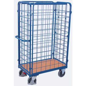 Vierwandwagen, Stahl/MDF-Platte, Enzianblau/Buche-Dekor, L 850 x B 500 mm, Nutzhöhe 1525 mm, einhängbare Längswände, EasySTOP, bis 400 kg Vierwandwagen, Stahl/MDF-Platte, Enzianblau/Buche-Dekor, L 850 x B 500 mm, Nutzhöhe 1525 mm, einhängbare Längswände, EasySTOP, bis 400 kg