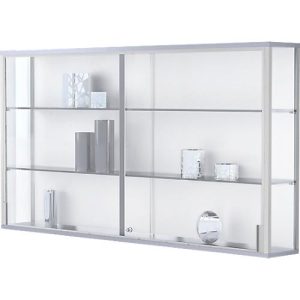 Wandvitrine, einhängend, 2 verstellbare Glasböden, abschließbare Schiebetüren, ESG-Sicherheitsglas, B 1500 x T 200 x H 800 mm