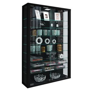 Wandvitrine Vitrosa Mini, ohne LED-Beleuchtung, 8 Einlegeböden, 2 Flügeltüren, B 590 x T 180 x H 910 mm, Glas & Holz, schwarz Wandvitrine Vitrosa Mini, ohne LED-Beleuchtung, 8 Einlegeböden, 2 Flügeltüren, B 590 x T 180 x H 910 mm, Glas & Holz, schwarz