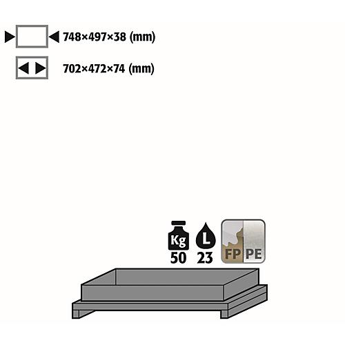 Wannenboden Standard für asecos Sicherheitsschränke der Q30, Q90 und S90 Serie, Polypropylen, grau, B 749 x T 505 x H 107 mm, 22 l, bis 50 kg