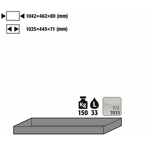 Wannenboden Standard für asecos Sicherheitsschränke der Q30, Q90 und S90 Serie, Stahlblech, lichtgrau, B 1042 x T 462 x H 80 mm, 33 l, bis 150 kg