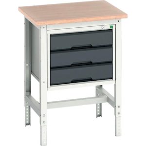Werkbank Bott verso, Multiplex-Platte, mit Querstrebenset, 3 Schubladen, B 700 x T 600 x H 780 – 930 mm, Lichtgrau / Anthrazitgrau Werkbank Bott verso, Multiplex-Platte, mit Querstrebenset, 3 Schubladen, B 700 x T 600 x H 780 – 930 mm, Lichtgrau / Anthrazitgrau