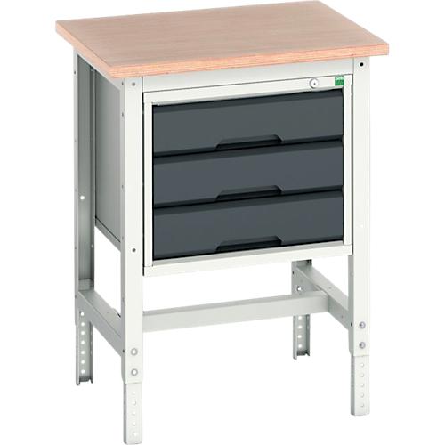 Werkbank Bott verso, Multiplex-Platte, mit Querstrebenset, 3 Schubladen, B 700 x T 600 x H 780 - 930 mm, Lichtgrau / Anthrazitgrau