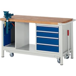 Werkbank Modell 8185, fahrbar, absenkbar, mit Schrank und Schubladen, B 1500 x T 700 x H 880 mm Werkbank Modell 8185, fahrbar, absenkbar, mit Schrank und Schubladen, B 1500 x T 700 x H 880 mm