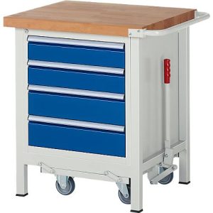 Werkbank Serie 8162, absenkbar, fahrbar, 4 Schubladen, B 750 x T 700 x H 880 mm Werkbank Serie 8162, absenkbar, fahrbar, 4 Schubladen, B 750 x T 700 x H 880 mm