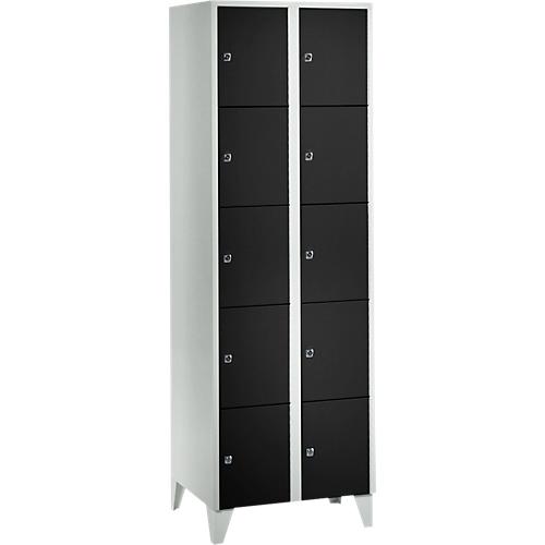 Wertfachschrank 300 mm, 2 Abteile, 10 Fächer, Sicherheitszylinderschloss, Fuß, tiefschwarz