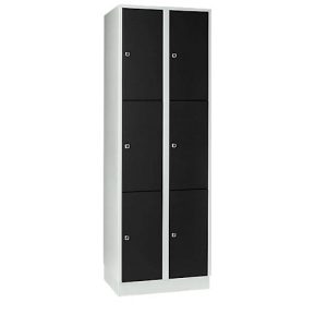 Wertfachschrank 300 mm, 2 Abteile, 6 Fächer, Sicherheitszylinderschloss, Sockel, tiefschwarz Wertfachschrank 300 mm, 2 Abteile, 6 Fächer, Sicherheitszylinderschloss, Sockel, tiefschwarz