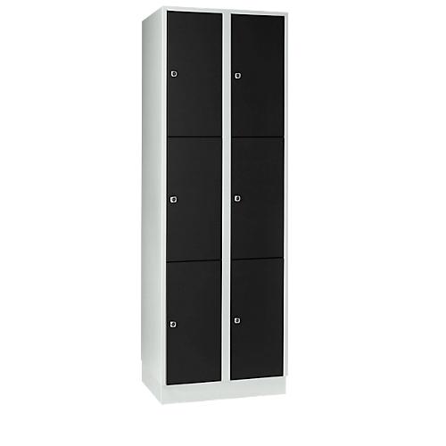 Wertfachschrank 300 mm, 2 Abteile, 6 Fächer, Sicherheitszylinderschloss, Sockel, tiefschwarz