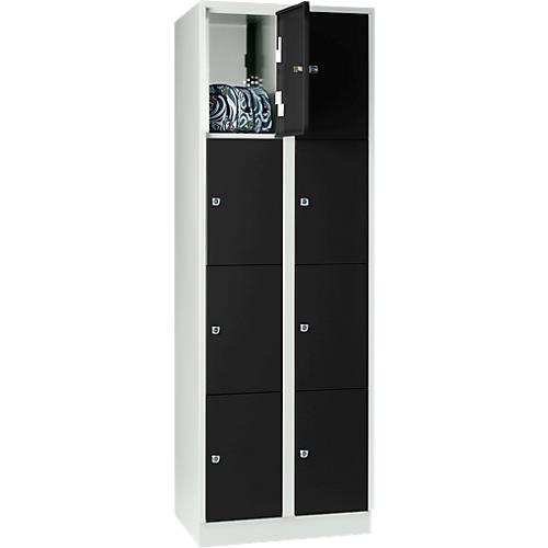Wertfachschrank 300 mm, 2 Abteile, 8 Fächer, Sicherheitszylinderschloss, Sockel, tiefschwarz