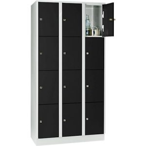 Wertfachschrank 300 mm, 3 Abteile, 12 Fächer, Sicherheitszylinderschloss, Sockel, tiefschwarz Wertfachschrank 300 mm, 3 Abteile, 12 Fächer, Sicherheitszylinderschloss, Sockel, tiefschwarz