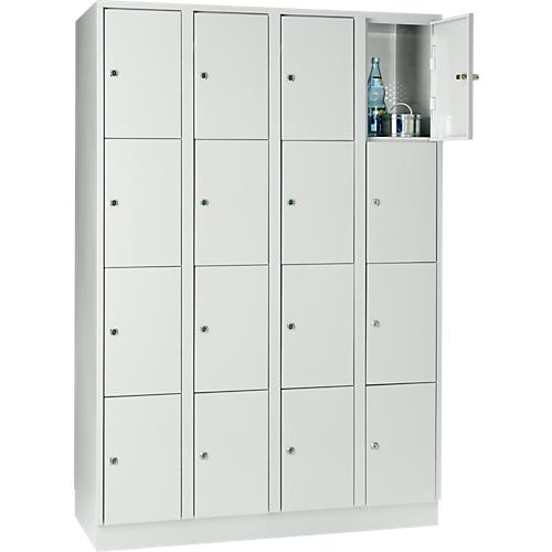 Wertfachschrank 300 mm, 4 Abteile, 16 Fächer, Sicherheitszylinderschloss, Sockel, lichtgrau