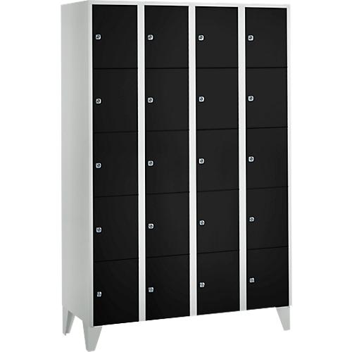 Wertfachschrank 300 mm, 4 Abteile, 20 Fächer, Sicherheitszylinderschloss, Fuß, tiefschwarz