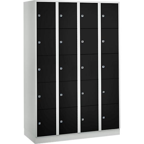 Wertfachschrank 300 mm, 4 Abteile, 20 Fächer, Sicherheitszylinderschloss, Sockel, tiefschwarz