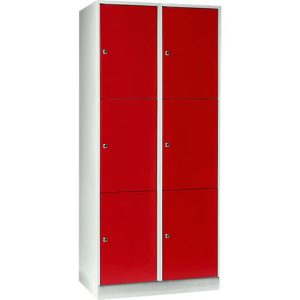 Wertfachschrank 400 mm, 2 Abteile, 6 Fächer, Sicherheitszylinderschloss, Sockel, feuerrot Wertfachschrank 400 mm, 2 Abteile, 6 Fächer, Sicherheitszylinderschloss, Sockel, feuerrot