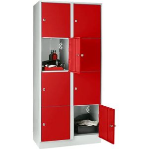 Wertfachschrank 400 mm, 2 Abteile, 8 Fächer, Sicherheitszylinderschloss, Sockel, feuerrot Wertfachschrank 400 mm, 2 Abteile, 8 Fächer, Sicherheitszylinderschloss, Sockel, feuerrot
