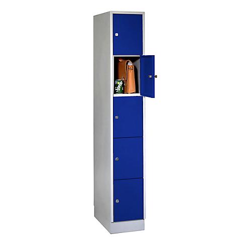 Wertfachschrank, mit Sockel, Fächeranzahl 5, Fachbreite 300 mm, Sicherheitszylinderschloss, enzianblau