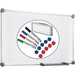 Whiteboard 2000 MAULpro, weiß emailliert, magnethaftend, Rahmen platingrau, B 1200 x H 900 mm + 15-teiliges Zubehör-Set Whiteboard 2000 MAULpro, weiß emailliert, magnethaftend, Rahmen platingrau, B 1200 x H 900 mm + 15-teiliges Zubehör-Set