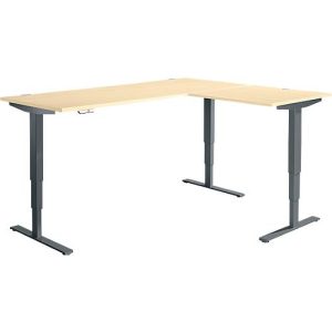 Winkelschreibtisch AERO FLEX, elektrisch höhenverstellbar, 90° Winkel, T-Fuß, B 2000 x T 1600 mm, Ahorn/anthrazit + Memorypanel Winkelschreibtisch AERO FLEX, elektrisch höhenverstellbar, 90° Winkel, T-Fuß, B 2000 x T 1600 mm, Ahorn/anthrazit + Memorypanel