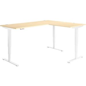 Winkelschreibtisch AERO FLEX, elektrisch höhenverstellbar, 90° Winkel, T-Fuß, B 2000 x T 1600 mm, Ahorn/weiß + Memorypanel Winkelschreibtisch AERO FLEX, elektrisch höhenverstellbar, 90° Winkel, T-Fuß, B 2000 x T 1600 mm, Ahorn/weiß + Memorypanel