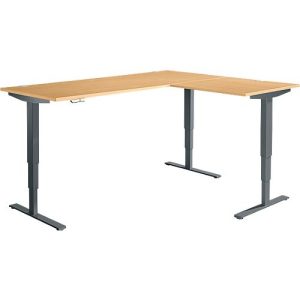 Winkelschreibtisch AERO FLEX, elektrisch höhenverstellbar, 90° Winkel, T-Fuß, B 2000 x T 1600 mm, Buche/anthrazit + Memorypanel Winkelschreibtisch AERO FLEX, elektrisch höhenverstellbar, 90° Winkel, T-Fuß, B 2000 x T 1600 mm, Buche/anthrazit + Memorypanel