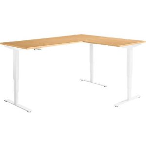 Winkelschreibtisch AERO FLEX, elektrisch höhenverstellbar, 90° Winkel, T-Fuß, B 2000 x T 1600 mm, Buche/weiß + Memorypanel Winkelschreibtisch AERO FLEX, elektrisch höhenverstellbar, 90° Winkel, T-Fuß, B 2000 x T 1600 mm, Buche/weiß + Memorypanel