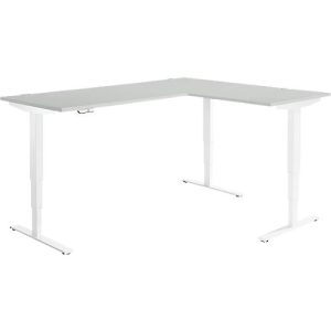 Winkelschreibtisch AERO FLEX, elektrisch höhenverstellbar, 90° Winkel, T-Fuß, B 2000 x T 1600 mm, lichtgrau/weiß + Memorypanel Winkelschreibtisch AERO FLEX, elektrisch höhenverstellbar, 90° Winkel, T-Fuß, B 2000 x T 1600 mm, lichtgrau/weiß + Memorypanel
