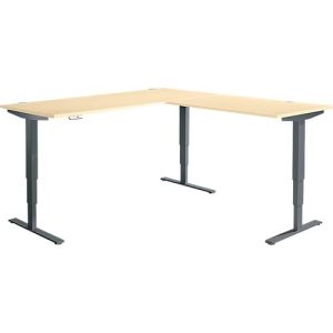 Winkelschreibtisch AERO FLEX, elektrisch höhenverstellbar, 90° Winkel, T-Fuß, B 2000 x T 2000 mm, Ahorn/anthrazit + Memorypanel Winkelschreibtisch AERO FLEX, elektrisch höhenverstellbar, 90° Winkel, T-Fuß, B 2000 x T 2000 mm, Ahorn/anthrazit + Memorypanel