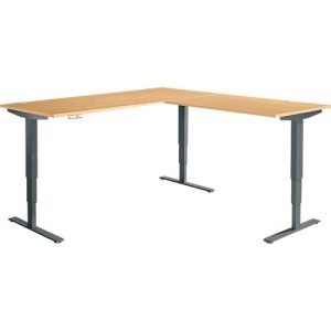 Winkelschreibtisch AERO FLEX, elektrisch höhenverstellbar, 90° Winkel, T-Fuß, B 2000 x T 2000 mm, Buche/anthrazit + Memorypanel Winkelschreibtisch AERO FLEX, elektrisch höhenverstellbar, 90° Winkel, T-Fuß, B 2000 x T 2000 mm, Buche/anthrazit + Memorypanel