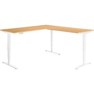 Winkelschreibtisch AERO FLEX, elektrisch höhenverstellbar, 90° Winkel, T-Fuß, B 2000 x T 2000 mm, Buche/weiß + Memorypanel Winkelschreibtisch AERO FLEX, elektrisch höhenverstellbar, 90° Winkel, T-Fuß, B 2000 x T 2000 mm, Buche/weiß + Memorypanel