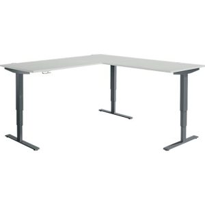 Winkelschreibtisch AERO FLEX, elektrisch höhenverstellbar, 90° Winkel, T-Fuß, B 2000 x T 2000 mm, lichtgrau/anthrazit + Memorypanel Winkelschreibtisch AERO FLEX, elektrisch höhenverstellbar, 90° Winkel, T-Fuß, B 2000 x T 2000 mm, lichtgrau/anthrazit + Memorypanel