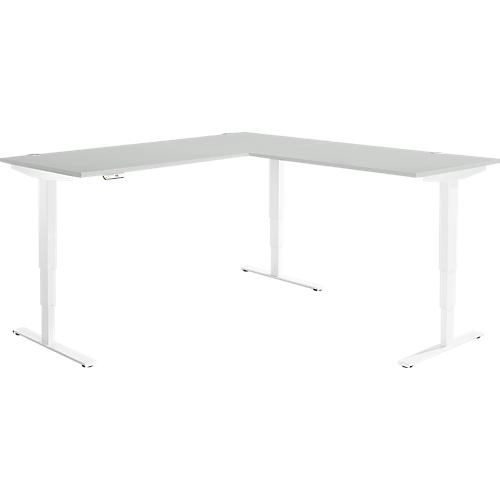 Winkelschreibtisch AERO FLEX, elektrisch höhenverstellbar, 90° Winkel, T-Fuß, B 2000 x T 2000 mm, lichtgrau/weiß + Memorypanel