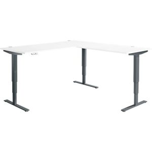 Winkelschreibtisch AERO FLEX, elektrisch höhenverstellbar, 90° Winkel, T-Fuß, B 2000 x T 2000 mm, weiß/anthrazit + Memorypanel Winkelschreibtisch AERO FLEX, elektrisch höhenverstellbar, 90° Winkel, T-Fuß, B 2000 x T 2000 mm, weiß/anthrazit + Memorypanel