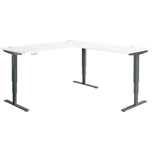 Winkelschreibtisch AERO FLEX, elektrisch höhenverstellbar, 90° Winkel, T-Fuß, B 2000 x T 2000 mm, weiß/anthrazit + Memorypanel
