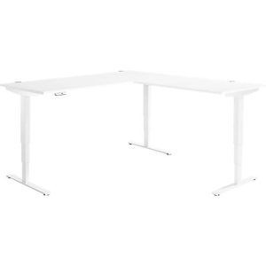 Winkelschreibtisch AERO FLEX, elektrisch höhenverstellbar, 90° Winkel, T-Fuß, B 2000 x T 2000 mm, weiß/weiß + Memorypanel Winkelschreibtisch AERO FLEX, elektrisch höhenverstellbar, 90° Winkel, T-Fuß, B 2000 x T 2000 mm, weiß/weiß + Memorypanel