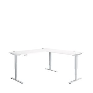 Winkelschreibtisch AERO FLEX, elektrisch höhenverstellbar, 90° Winkel, T-Fuß, B 2000 x T 2000 mm, weiß/weißalu + Memorypanel Winkelschreibtisch AERO FLEX, elektrisch höhenverstellbar, 90° Winkel, T-Fuß, B 2000 x T 2000 mm, weiß/weißalu + Memorypanel