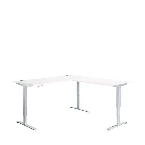 Winkelschreibtisch AERO FLEX, elektrisch höhenverstellbar, 90° Winkel, T-Fuß, B 2000 x T 2000 mm, weiß/weißalu + Memorypanel