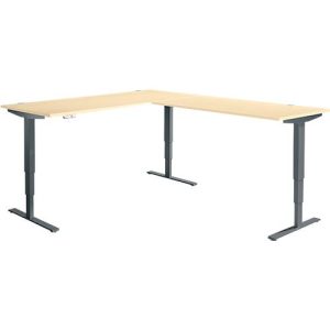 Winkelschreibtisch AERO FLEX, elektrisch höhenverstellbar, 90° Winkel, T-Fuß, B 2000 x T 2400 mm, Ahorn/anthrazit + Memorypanel Winkelschreibtisch AERO FLEX, elektrisch höhenverstellbar, 90° Winkel, T-Fuß, B 2000 x T 2400 mm, Ahorn/anthrazit + Memorypanel