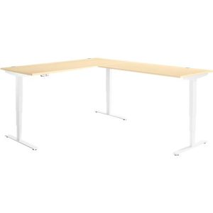 Winkelschreibtisch AERO FLEX, elektrisch höhenverstellbar, 90° Winkel, T-Fuß, B 2000 x T 2400 mm, Ahorn/weiß + Memorypanel Winkelschreibtisch AERO FLEX, elektrisch höhenverstellbar, 90° Winkel, T-Fuß, B 2000 x T 2400 mm, Ahorn/weiß + Memorypanel