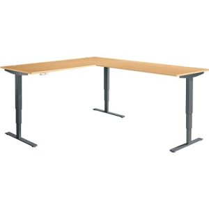 Winkelschreibtisch AERO FLEX, elektrisch höhenverstellbar, 90° Winkel, T-Fuß, B 2000 x T 2400 mm, Buche/anthrazit + Memorypanel Winkelschreibtisch AERO FLEX, elektrisch höhenverstellbar, 90° Winkel, T-Fuß, B 2000 x T 2400 mm, Buche/anthrazit + Memorypanel