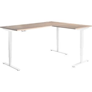 Winkelschreibtisch AERO FLEX, elektrisch höhenverstellbar, 90° Winkel, T-Fuß, B 2000 x T 2400 mm, Eiche/weiß + Memorypanel Winkelschreibtisch AERO FLEX, elektrisch höhenverstellbar, 90° Winkel, T-Fuß, B 2000 x T 2400 mm, Eiche/weiß + Memorypanel