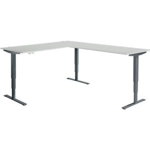 Winkelschreibtisch AERO FLEX, elektrisch höhenverstellbar, 90° Winkel, T-Fuß, B 2000 x T 2400 mm, lichtgrau/anthrazit + Memorypanel Winkelschreibtisch AERO FLEX, elektrisch höhenverstellbar, 90° Winkel, T-Fuß, B 2000 x T 2400 mm, lichtgrau/anthrazit + Memorypanel